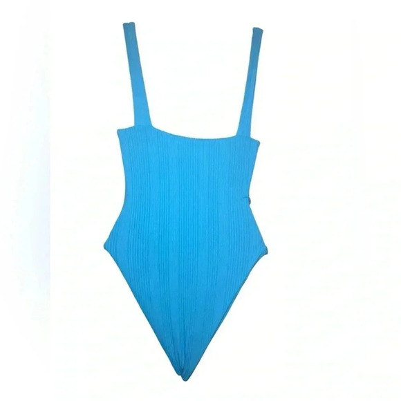 L*Space Katness One Piece Swimsuit XS Blue Ribbed NWT Plunge Backless - Picture 4 of 5